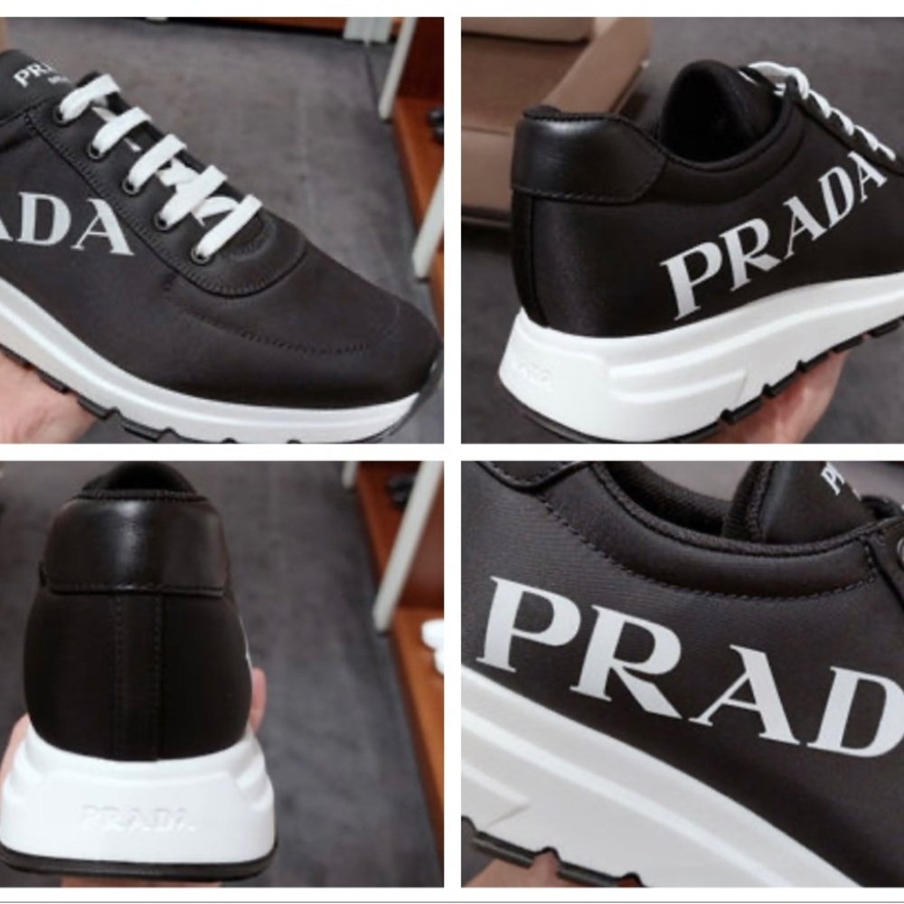 AUTH PRADA Sneakers Plain Logo Street Style, in BLACK Unisex, EU 8.5/US 10 - Picture 12 of 14
